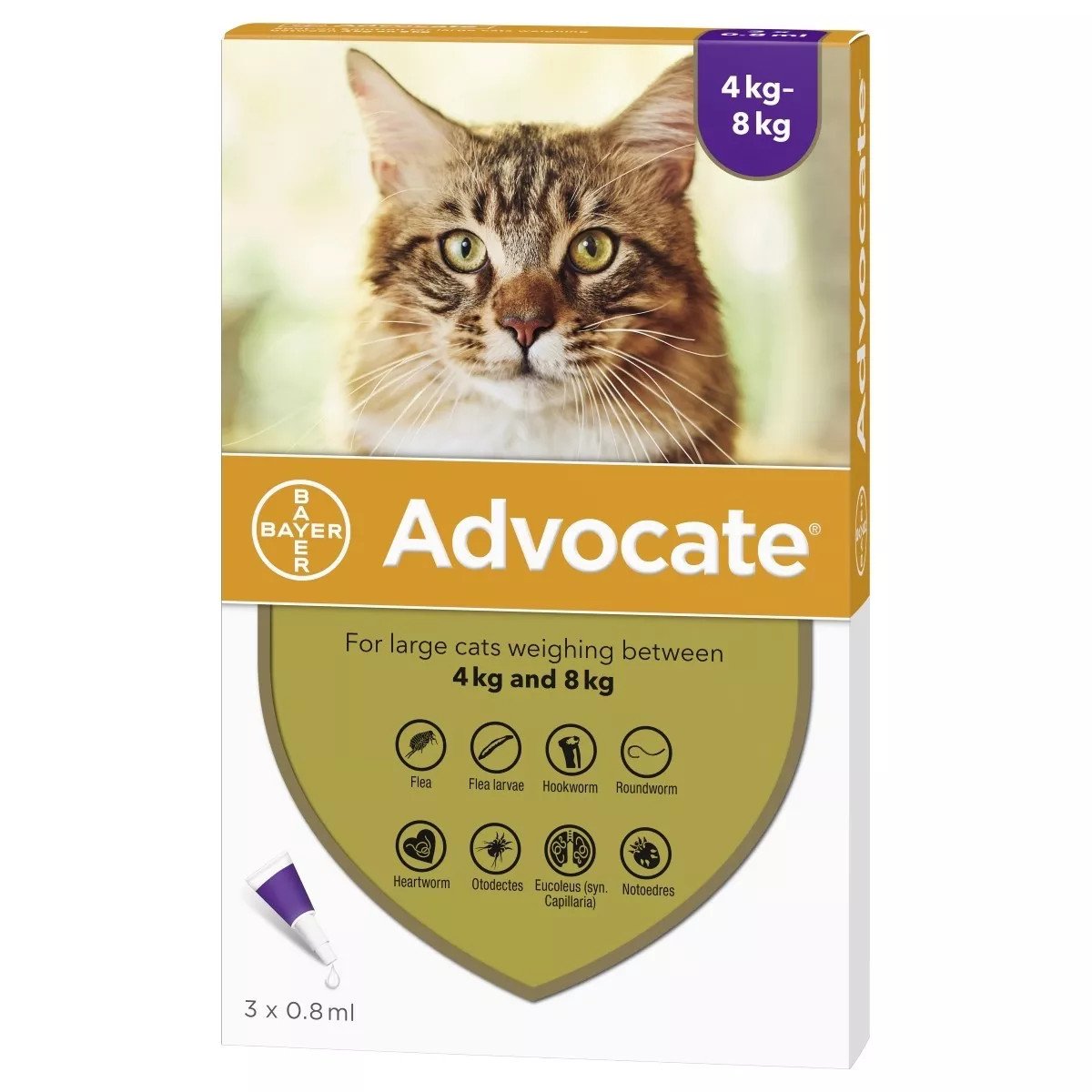 20% Off Advocate for Cats over 9 lbs (over 4 kg) - Purple 3 Doses Now Only $ 32.8
