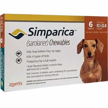 20% Off Simparica Chews for Dogs 11-22 lbs (5.1-10 kg) - Orange 6 Chews