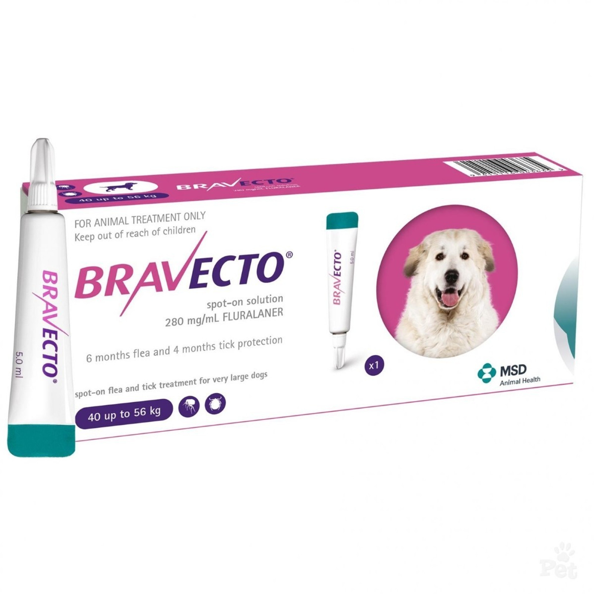 Bravecto Topical Solution for Dogs 88-123 lbs (40-56 kg) - Pink 1 Dose