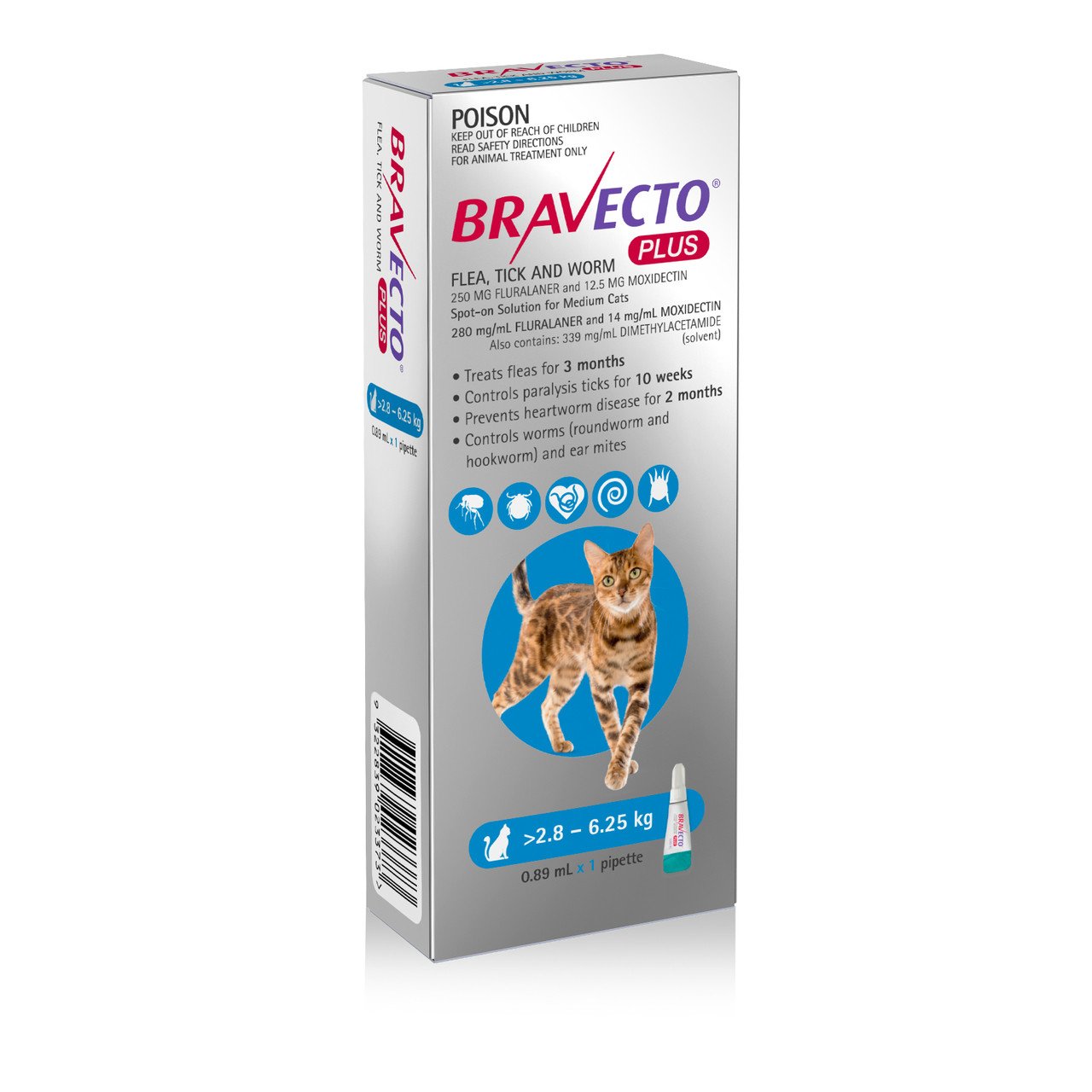 20% Off Bravecto PLUS Topical Solution for Cats 6.2-13.8 lbs (2.8-6.25 kg) - Blue Now Only $ 31.99