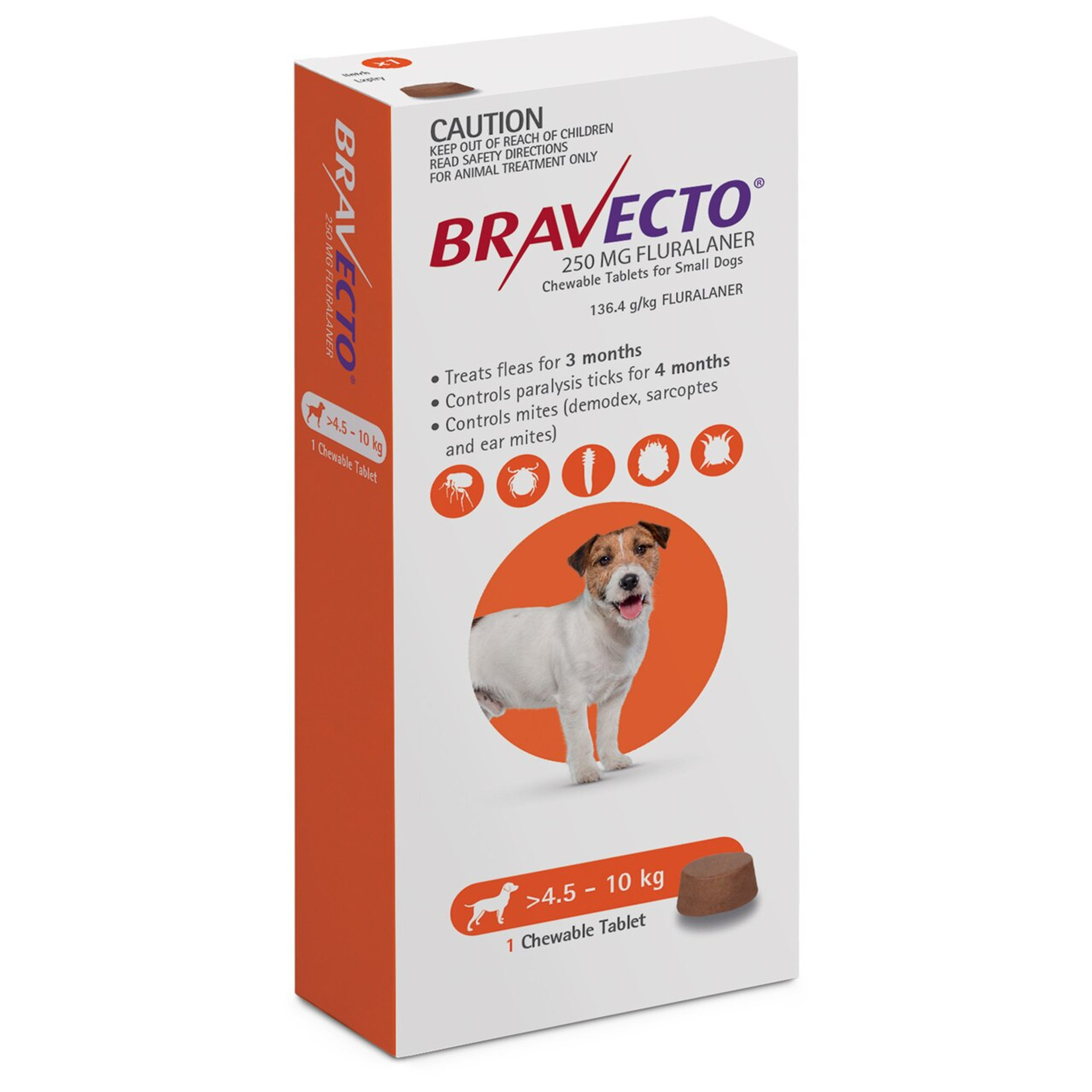 Bravecto Floh- und Zeckenkauartikel für Hunde 9.9-22 lbs (4.5-10 kg) -  Orange 1 Kauartikel | Sierra Pet Meds