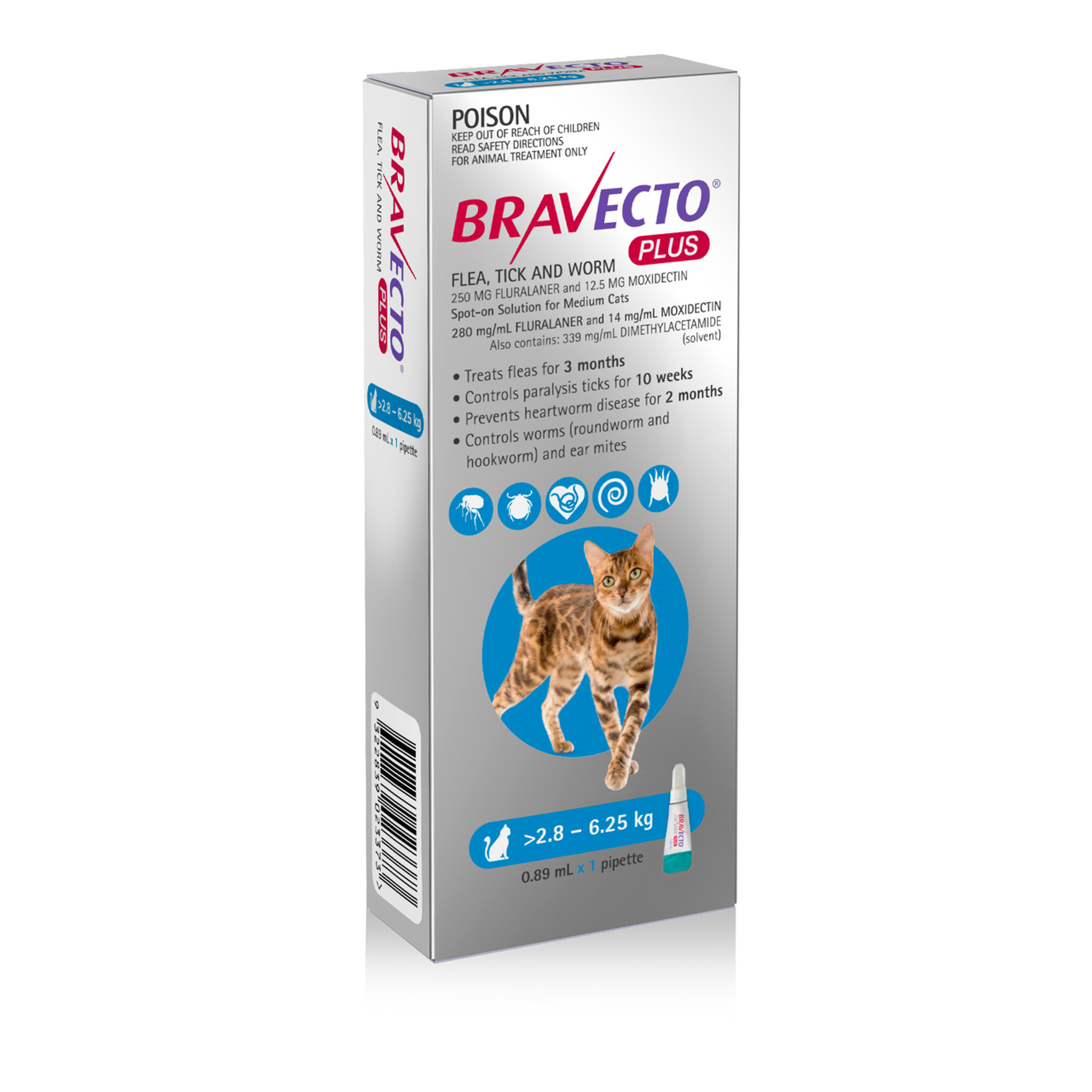 Bravecto PLUS Topical Solution for Cats 6.2-13.8 lbs (2.8-6.25 kg) - Blue Dose | Sierra Pet Meds