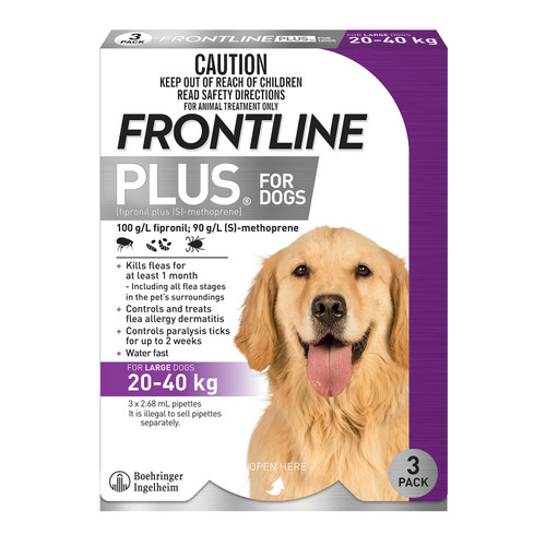 Frontline Plus for Dogs 45-88 lbs (20.1-40 kg) - Purple 3 Doses