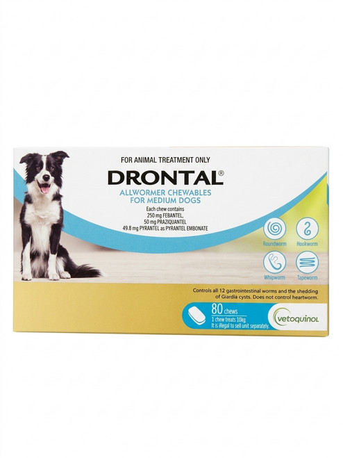 Drontal Allwormer Chews for Dogs up to 22 lbs (10 kg) - 80 Pack