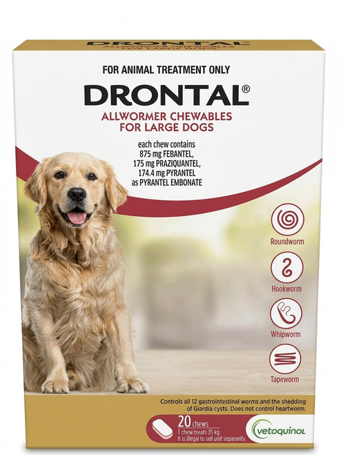 Drontal Allwormer Chews for Dogs up to 77 lbs (35 kg) - 20 Pack