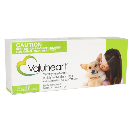 Valuheart Monthly Heartworm Tablets for Medium Dogs 23-44 lbs (11-20 kg) - Green 6 Tablets