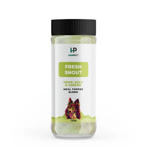 HempPet Fresh Snout 120g container - natural hemp, kelp and greens meal topper for dog breath and oral health support