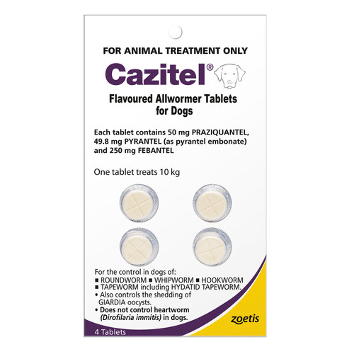 20% Off Cazitel Flavored Allwormer Tablets for Dogs up to 22 lbs (up to 10 kg) - 4 Tablets Now Only $ 23.19