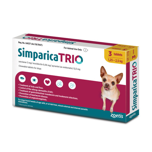 Simparica TRIO Chews for Puppies 2.8-5.5 lbs (1.3-2.5 kg) - Yellow 3 Chews