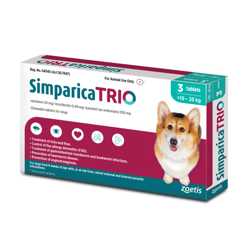 Simparica TRIO Chews for Dogs 22-44 lbs (10.1-20 kg) - Blue 3 Chews
