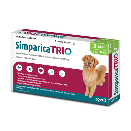 Simparica TRIO Chews for Dogs 44-88 lbs (20.1-40 kg) - Green 3 Chews