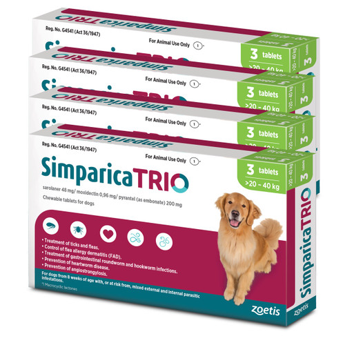 Simparica TRIO Chews for Dogs 44-88 lbs (20.1-40 kg) - Green 12 Chews