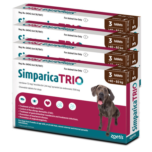 Simparica TRIO Chews for Dogs 88-132 lbs (40.1-60 kg) - Red 12 Chews