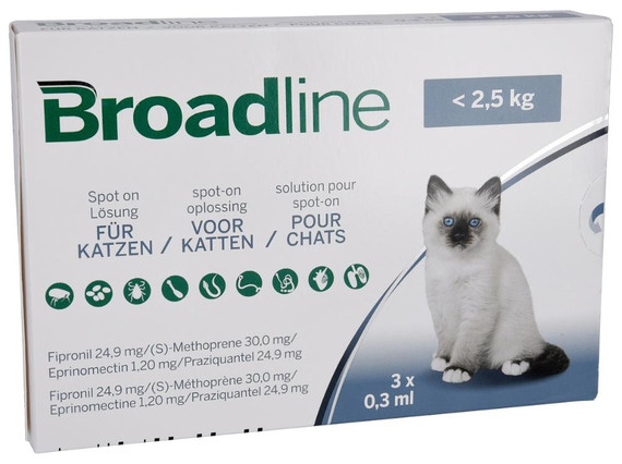 20% הנחה על Broadline לחתולים קטנים מתחת ל-2.5 ק"ג (5.5 lbs) - 3 מנות עכשיו רק $ 35.43