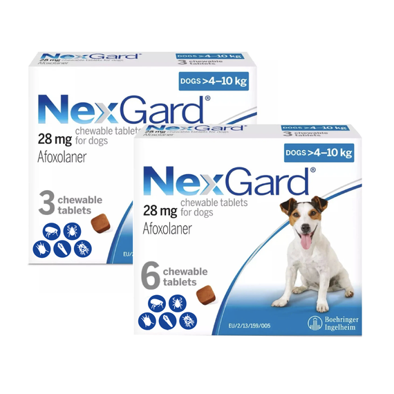 לעיסות Nexgard לכלבים 4.1-10 ק"ג (10.1-24 ליברות) - כחול 9 חטיפים
