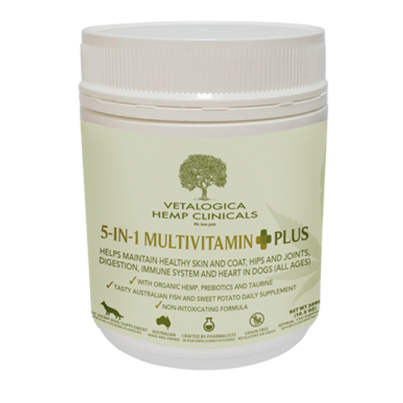 Vetalogica Hemp Clinicals 5-IN-1 Multivitamine Plus Supplementen voor Honden 300g (10.58 oz) Vetalogica Hemp Clinicals 5-IN-1 Multivitamine Plus Supplementen voor Honden 300g (10.58 oz)