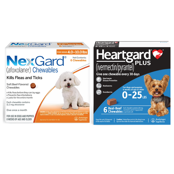 4-10파운드(최대 4kg) 반려견용 NexGard 및 Heartgard 콤보 20% 할인 - 6개월 번들 $74.49에 구매 가능
