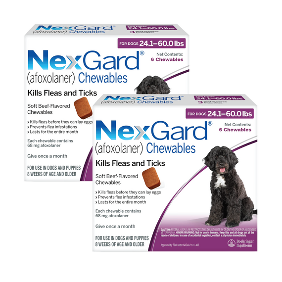 20% Off Nexgard Chews for Dogs 24.1-60 lbs (10.1-25 kg) - Purple 12 Chews Now Only $ 110.48