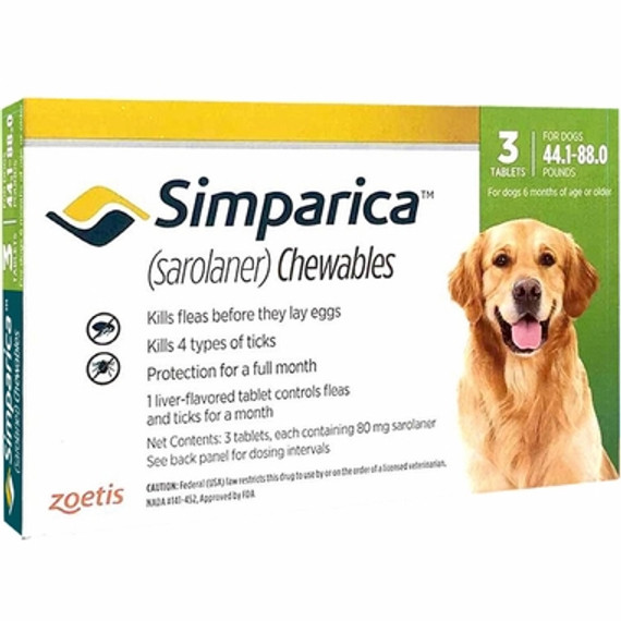 20% de descuento Simparica masticables para perros 44-88 lbs (20.1-40 kg) - Verde 3 masticables Ahora sólo $ 37.59