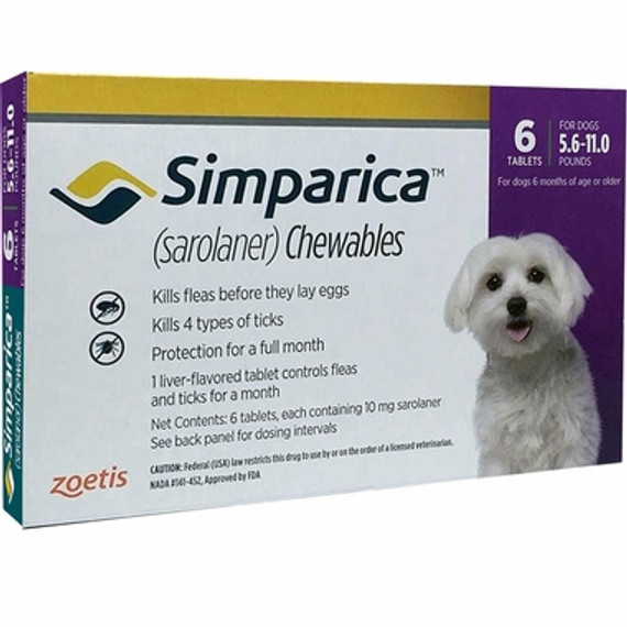 20% de descuento Simparica masticables para perros de 2,6 a 5 kg (5,5-11 lbs) - morado 6 masticables