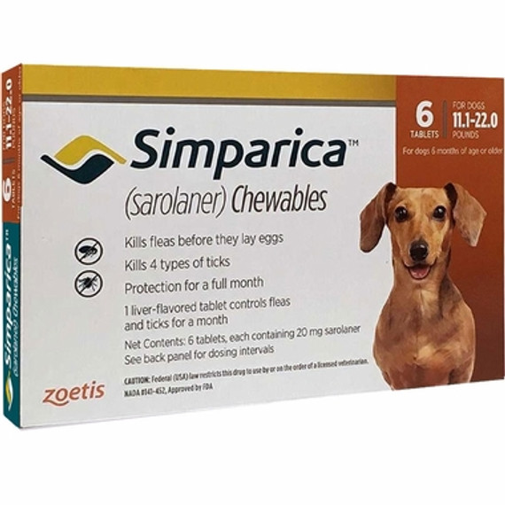 20% de descuento Simparica masticables para perros de 5,1 a 10 kg (11-22 lbs) - naranja 6 masticables