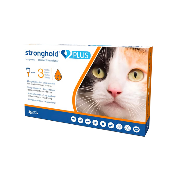 Stronghold PLUS voor middelgrote katten 2,5-5 kg - Oranje 3 Doses