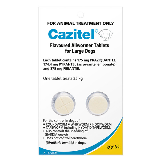 20% Off Cazitel Flavored Allwormer Tablets for Large Dogs up to 77 lbs (up to 35 kg) - 2 Tablets Now Only $ 27.19