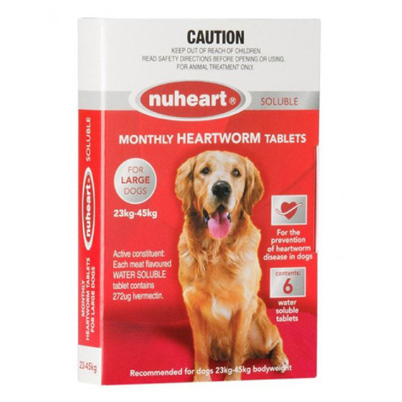 20% Off Nuheart Monthly Heartworm Soluble Tablets for Dogs 50.1-100 lbs (23-45 kg) - Red 6 Tablets Now Only $ 23.99