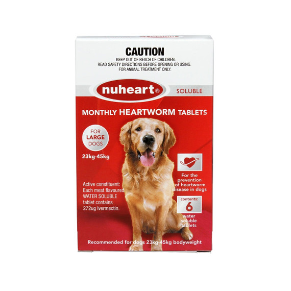 Nuheart Monthly Heartworm Soluble Tablets for Dogs 50.1-100 lbs (23-45 kg) - Red