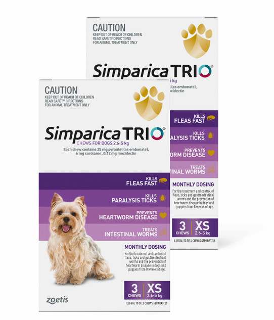20% korting op Simparica TRIO Chews voor honden 2,6-5 kg - Paars 6 Chews Nu slechts $ 74,39