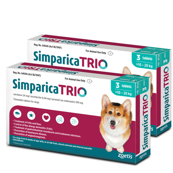Simparica TRIO Kauartikel für Hunde 22-44 lbs (10.1-20 kg) - Blau 6 Kauartikel