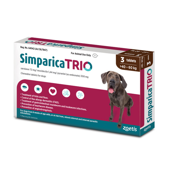 Simparica TRIO Chews para perros de 40,1 a 60 kg (88-132 lbs) - Rojo 3 Chews