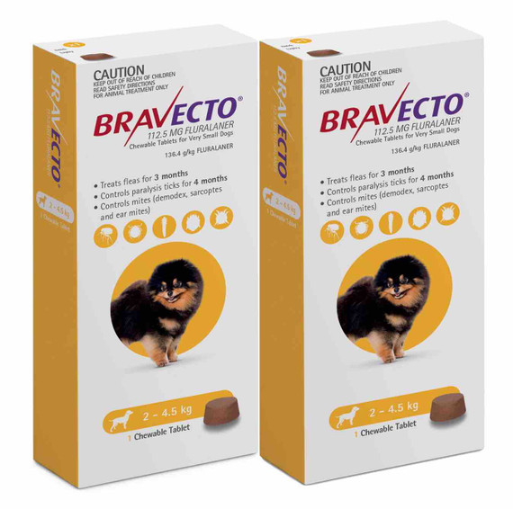 20% Off Bravecto Flea and Tick Chew for Dogs 4.4-9.9 lbs (2-4.5 kg) - Yellow 2 Chews Now Only $ 65.29