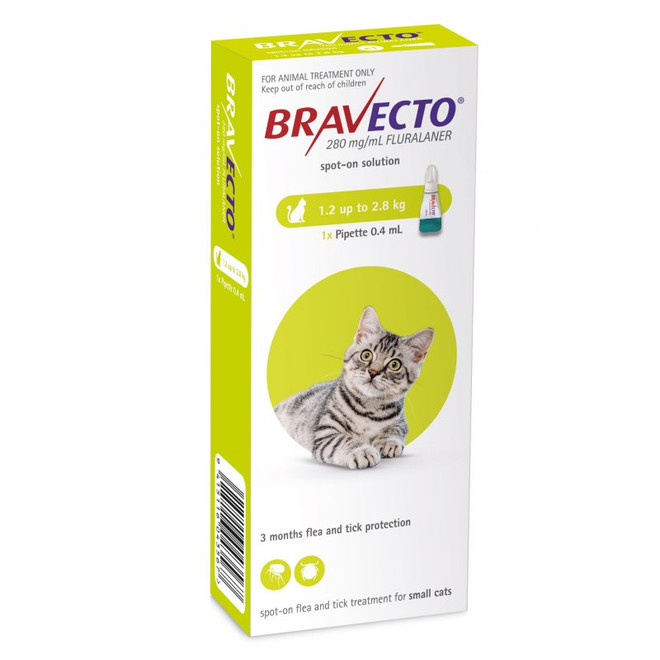 20% Off Bravecto Topical Solution for Cats 2.6-6.2 lbs (1.2-2.8 kg) - Green 1 Dose Now Only $ 30.6