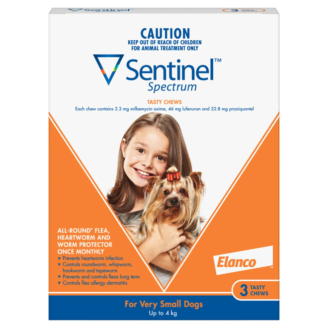 20% Off Sentinel Spectrum Chews for Dogs 2-8 lbs (up to 4 kg) - Orange 3 Chews Now Only $ 46.39