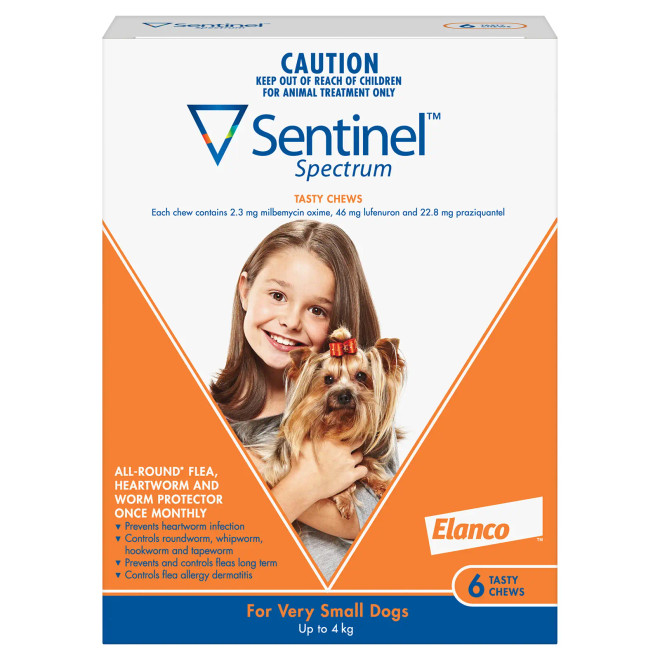 20% Off Sentinel Spectrum Chews for Dogs 2-8 lbs (up to 4 kg) - Orange 6 Chews Now Only $ 75.99