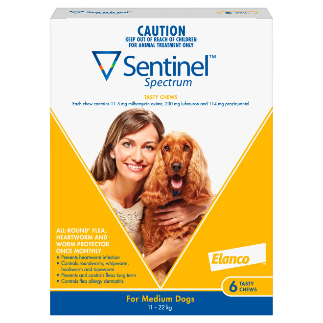 20% Off Sentinel Spectrum Chews for Dogs 25.1-50 lbs (11-22 kg) - Yellow 6 Chews Now Only $ 87.19