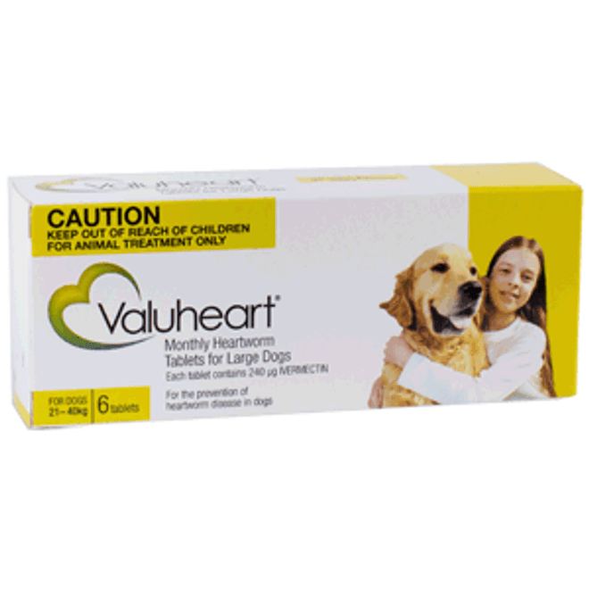 20% הנחה על טבליות תולעי לב חודשיות של Valuheart לכלבים גדולים 21-40 ק"ג (45-88 פאונד) - צהוב 6 טבליות עכשיו רק $ 19.19
