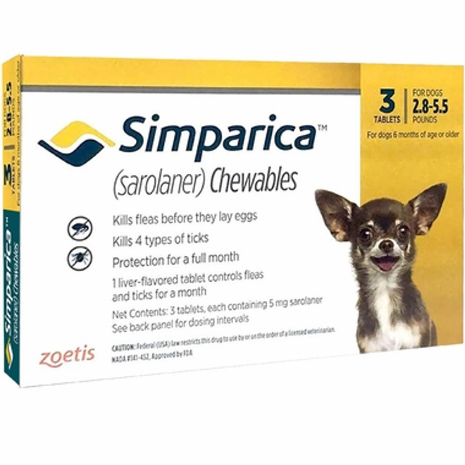 20% Rabatt auf Simparica Kauartikel für Hunde 2.8-5.5 lbs (1.3-2.5 kg) - Gelb 3 Kauartikel jetzt nur $ 27.99