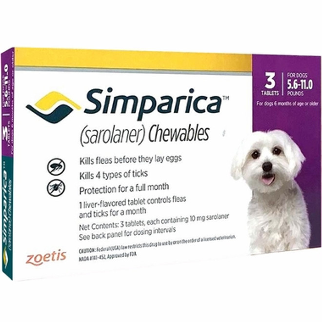 20% Off Simparica Chews for Dogs 5.5-11 lbs (2.6-5 kg) - Purple 3 Chews Now Only $ 27.99