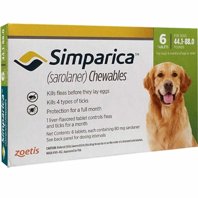 20% korting op Simparica Kauwtabletten voor honden van 20,1-40 kg - Groen 6 Kauwtabletten + 1 Bonus Kauwtablet (7 Totaal) Nu slechts $ 59,99