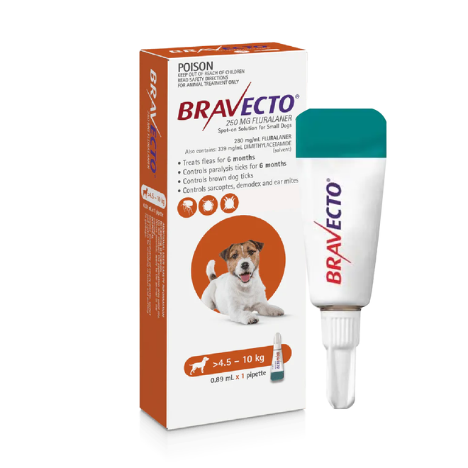Bravecto Topische Lösung für Hunde 9.9-22 lbs (4.5-10 kg) - Orange 1 Dosis