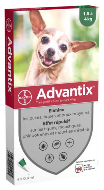 20 % de réduction Advantix pour chiens de moins de 4 kg (9 lbs) - 4 doses vertes maintenant seulement 34,62