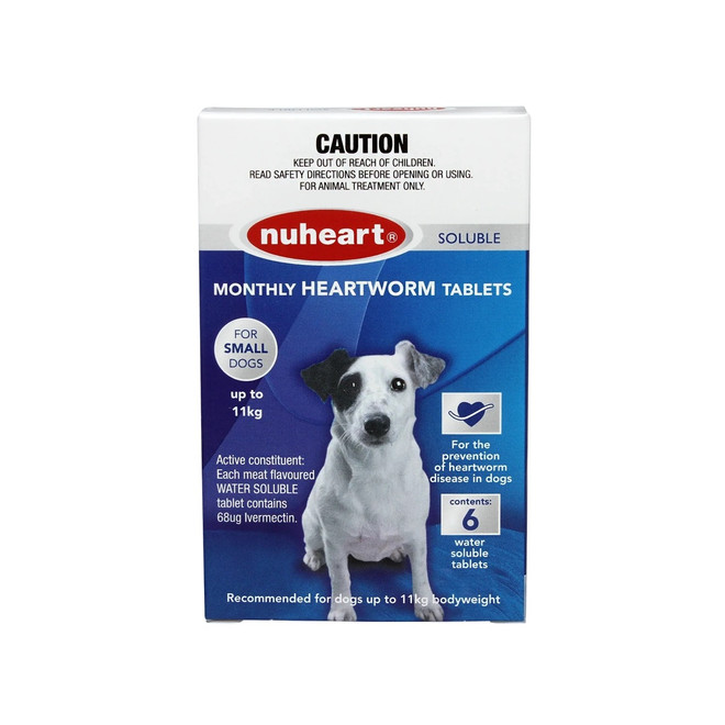 Nuheart Monthly Heartworm Soluble Tablets for Dogs up to 24 lbs (up to 11 kg) - Blue