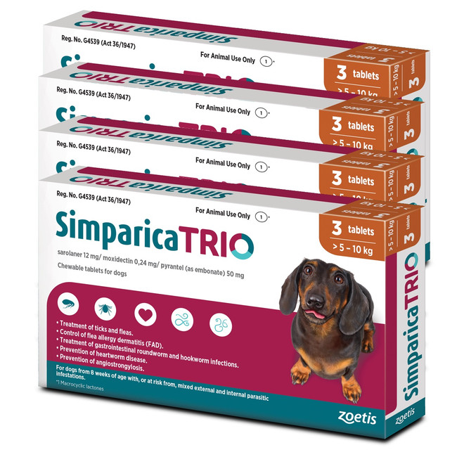 Simparica TRIO לעיסות לכלבים 5.1-10 ק"ג (11-22 ליברות) - כתום 12 חטיפים