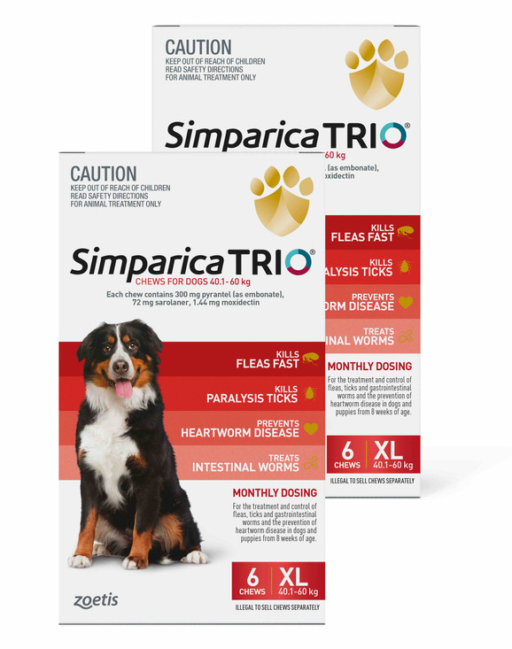 20% Off Simparica TRIO Chews for Dogs 88-132 lbs (40.1-60 kg) - Red 12 Chews Now Only $ 184.79