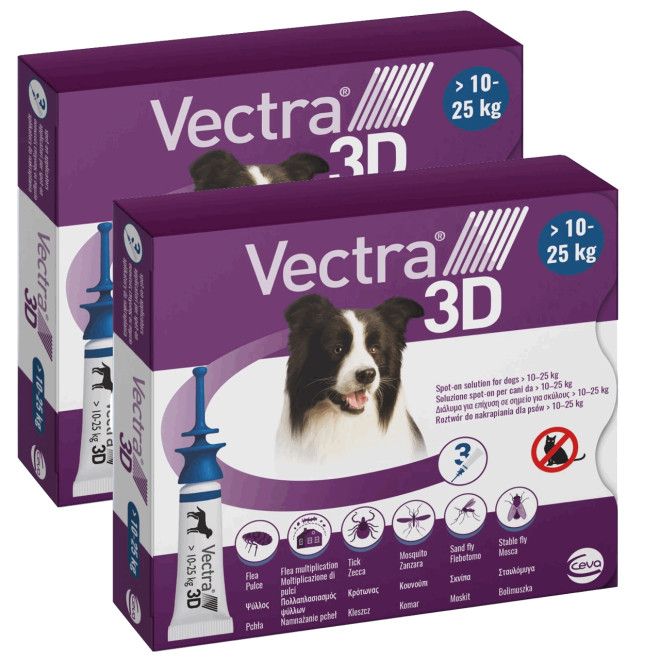 20% הנחה על Vectra 3D לכלבים וגורים במשקל 10-25 ק"ג - 6 מנות עכשיו רק ב-55.04 דולר