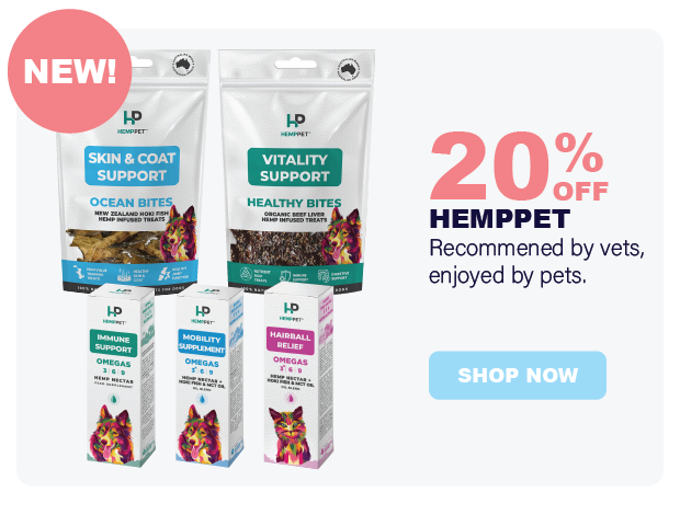 20% off HempPet! Recommended by vets, enjoyed by pets. Shop the range today with free shipping on all orders!