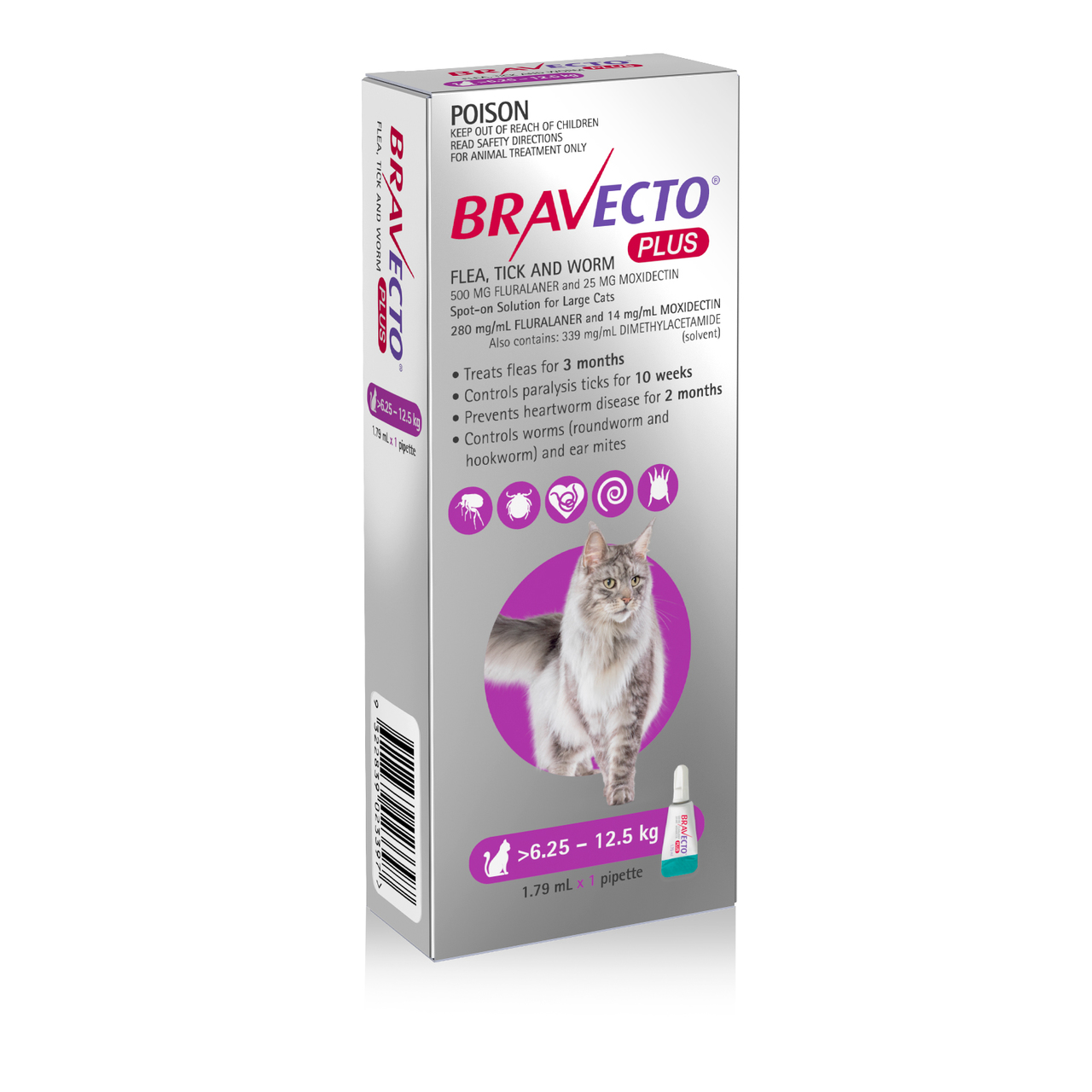 Bravecto Plus Topical Solution For Cats 13 8 27 5 Lbs 6 25 12 5 Kg Purple 1 Dose Sierra Pet Meds