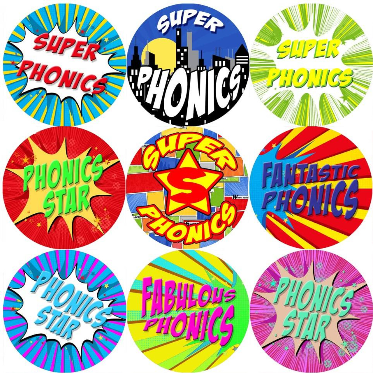 144 Superhero Phonics Themed Teacher Reward Stickers - Large - Sticker  Stocker